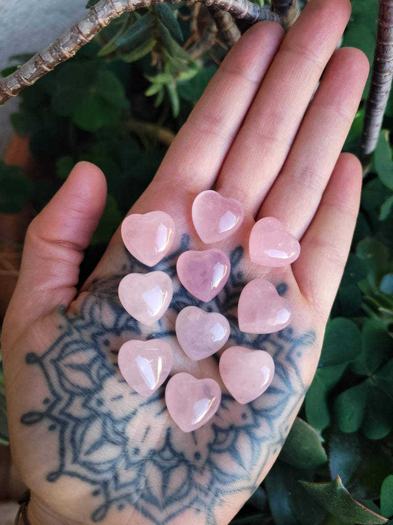 Mini Rose Quartz Crystal Hearts - Set of 3