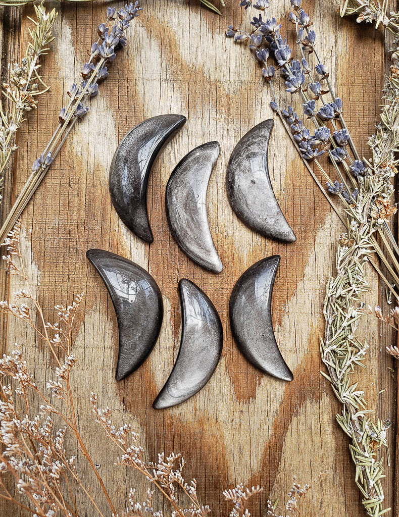 Silver Sheen Black Obsidian Crystal Moons