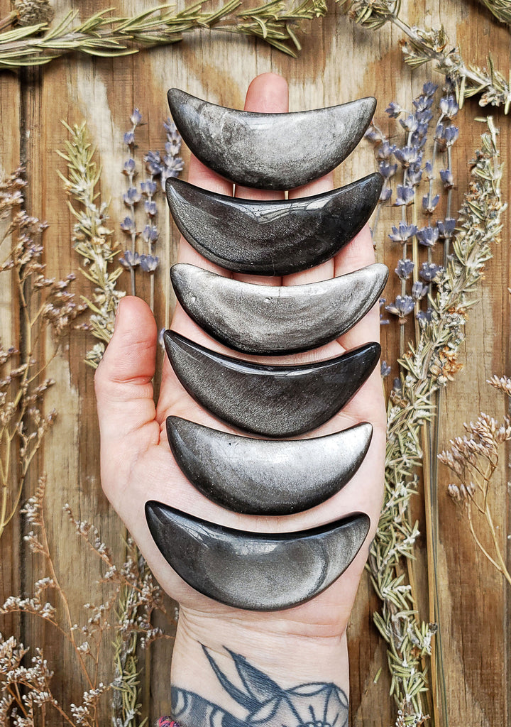 Silver Sheen Black Obsidian Crystal Moons