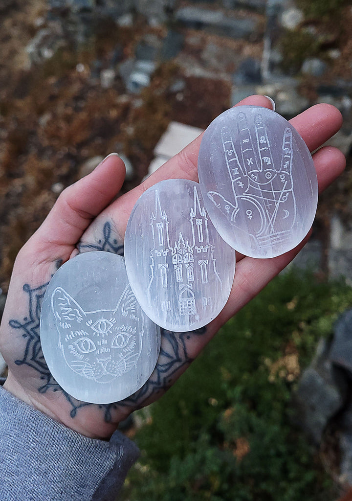 Engraved Selenite Pebble Stones