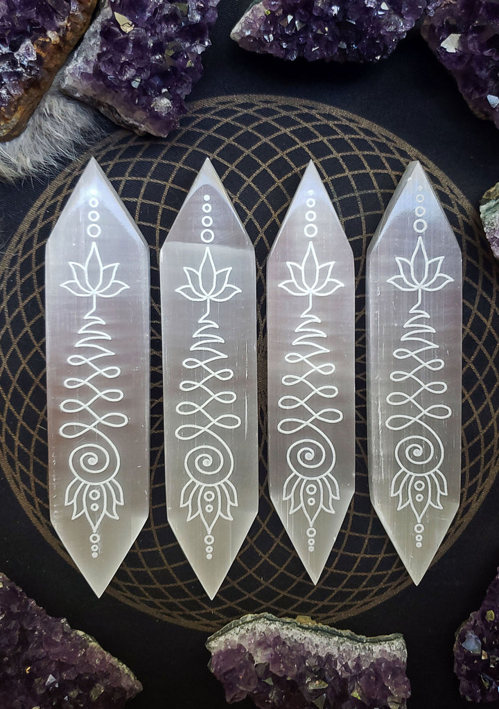Terminated Lotus Unalome Selenite Crystal Slab