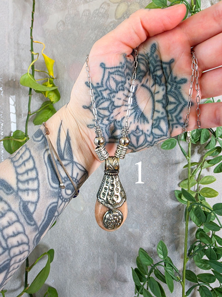 Ornamental Peach Moonstone Crystal Necklace