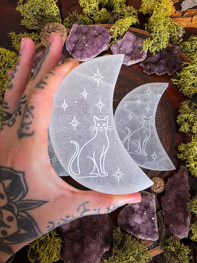 Engraved Selenite Crystal Moons