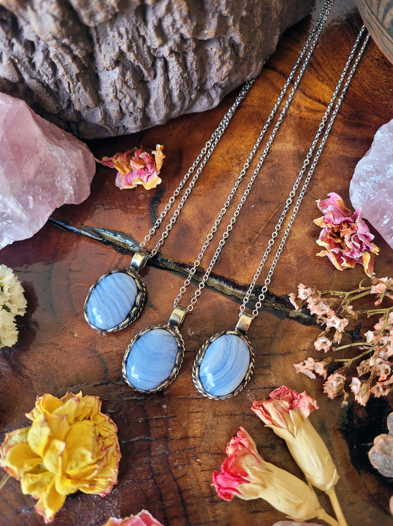 Blue Lace Agate Amulet Necklaces