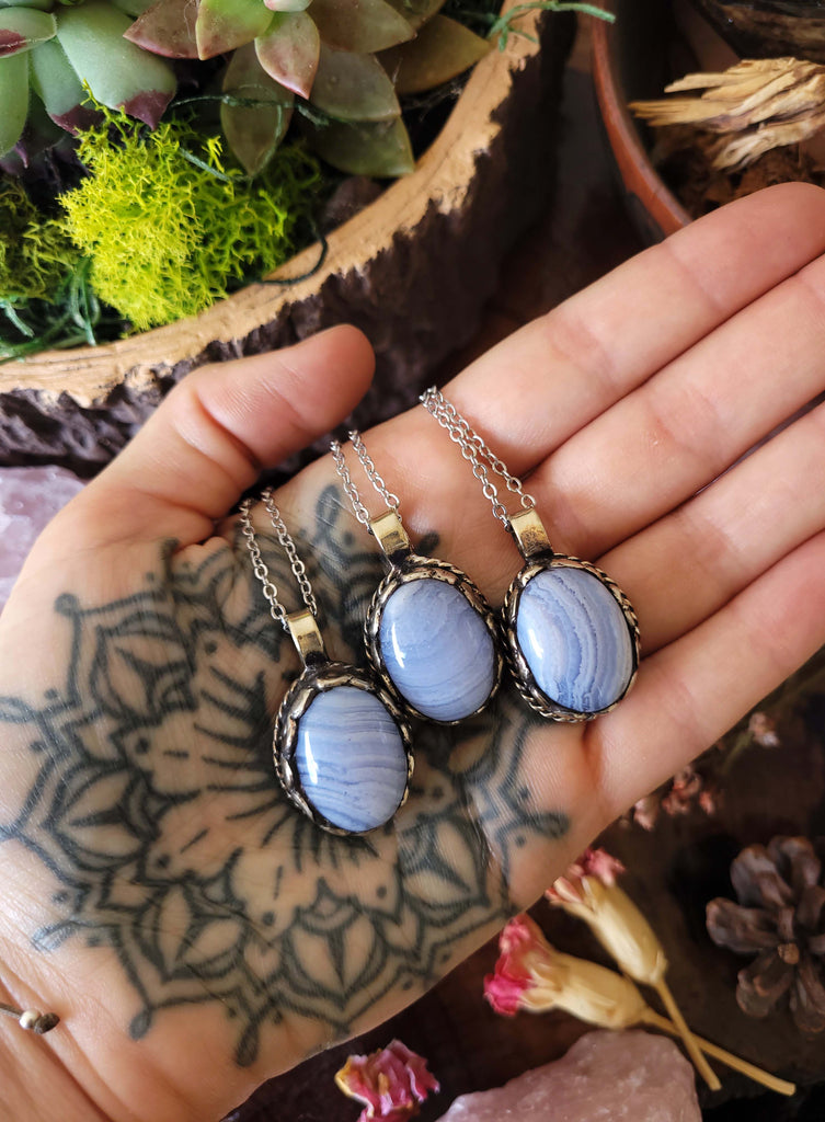 Blue Lace Agate Amulet Necklaces
