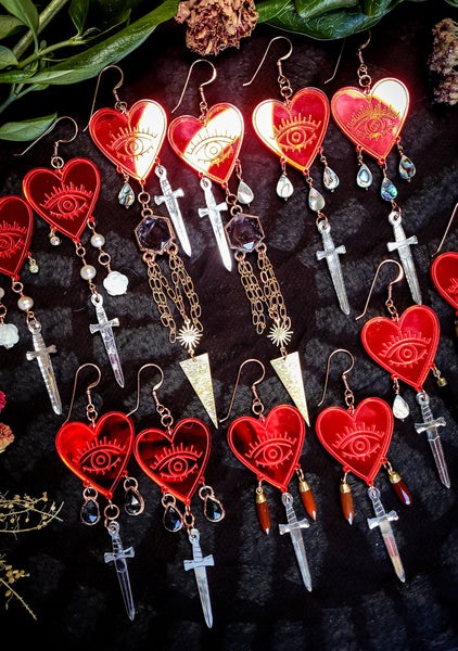 Three of Swords Heart Vision Earrings