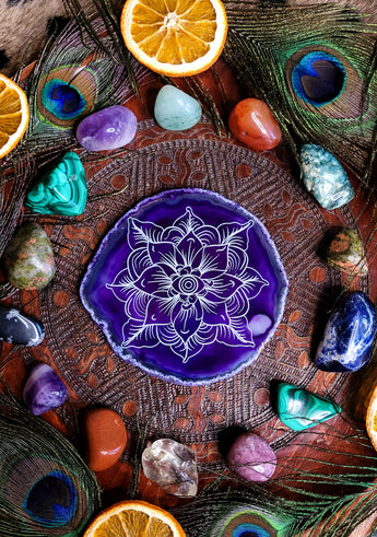 Agate Slice - Purple Mandala Peony