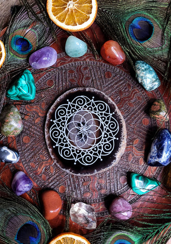 Agate Slice - Black Dreamcatcher Mandala