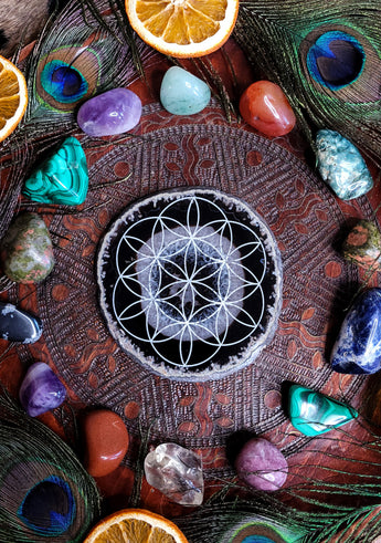 Agate Slice - Black Flower of Life