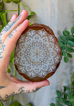 Earthy Amber Mandala Agate Slice Crystal