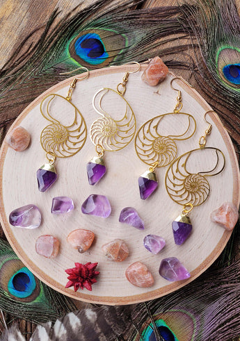 Fibonacci Sequence Ammonite Earrings in Gold