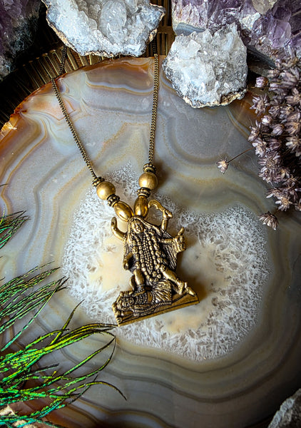 Kali Goddess of Destruction Brass Amulet Necklace