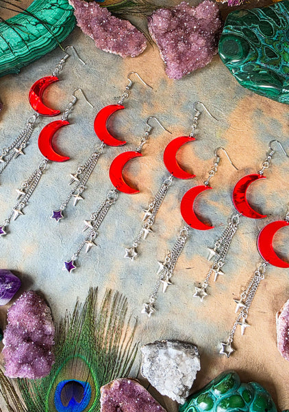 Ruby Moonspell Star Crystal Earrings