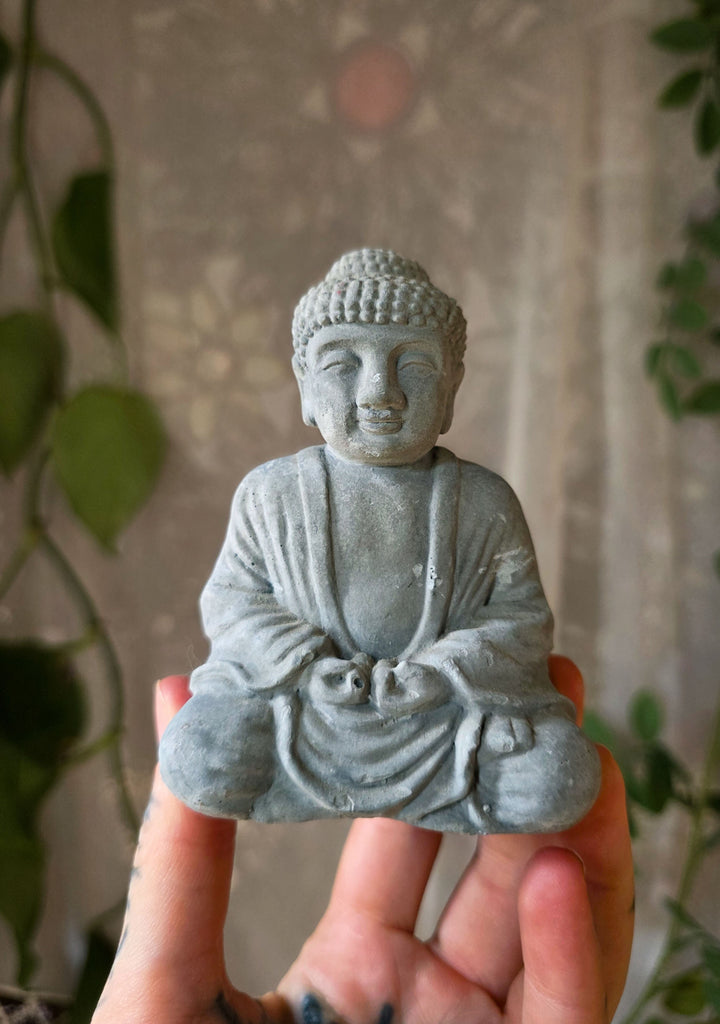 Grey Stone Sitting Buddha Statue