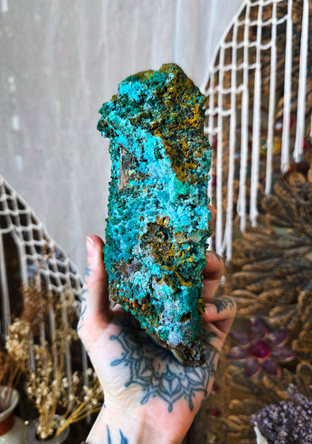 Large Natural Chrysocolla with Malachite Crystal Point