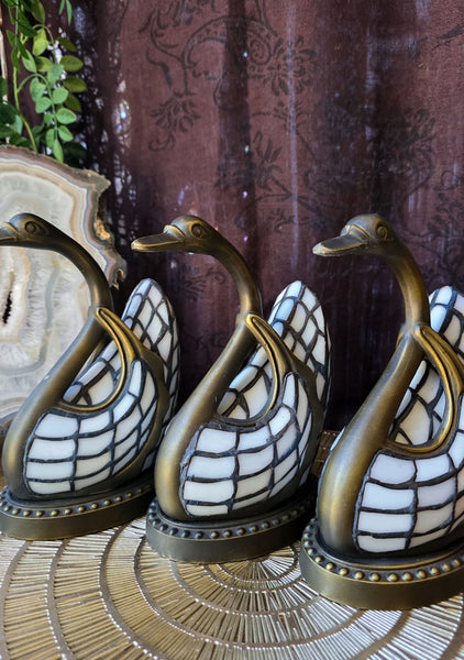 Vintage Stained Glass Swan Lamp