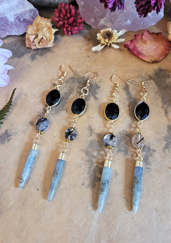 Onyx and Labradorite Crystal Earrings