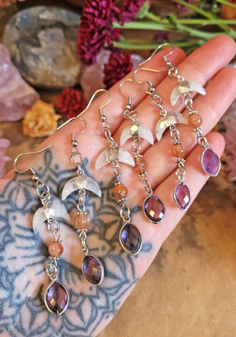 Moonstone and Amethyst Crystal Earrings