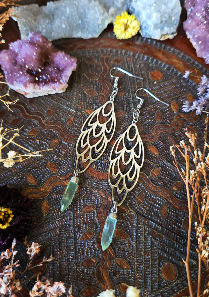 Silver Ornamental Peridot Crystal Earrings