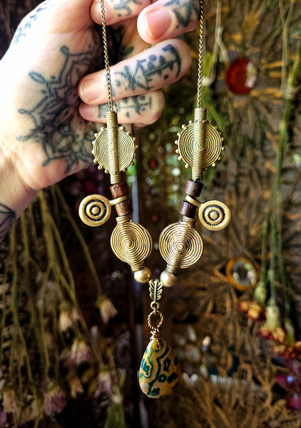 Ocean Jasper Brass Metal Amulet Necklace