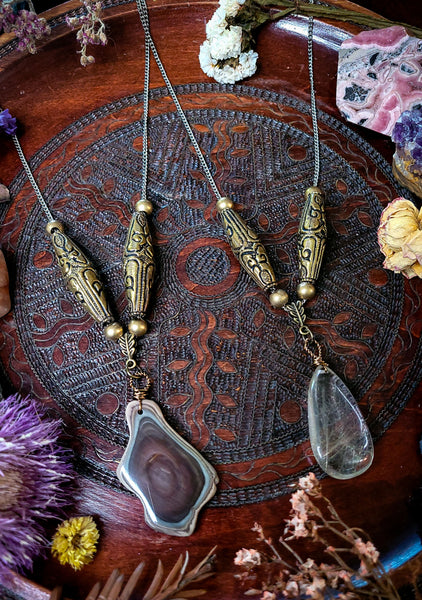 Imperial Jasper and Rutilated Quartz Amulet Necklaces