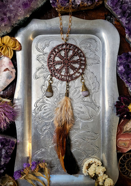 Feathered Viking Compass Amulet Necklace