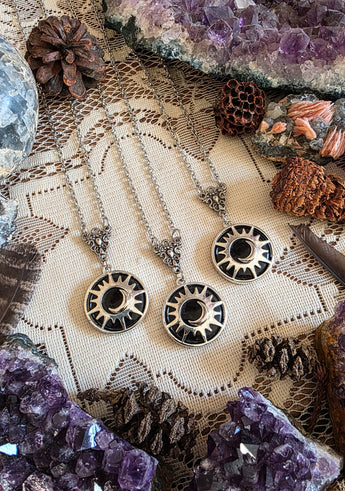 Silver Celestial Black Obsidian Amulet