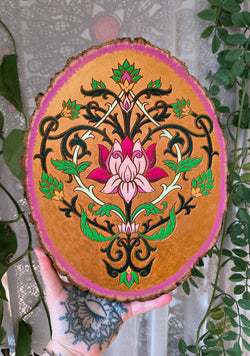 Folk Fabled Painted Wood Slice Plaque