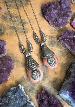 Ornamental Peach Moonstone Crystal Necklace