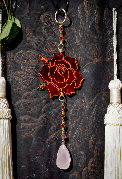 Ruby Red Rose Mirrored Suncatcher