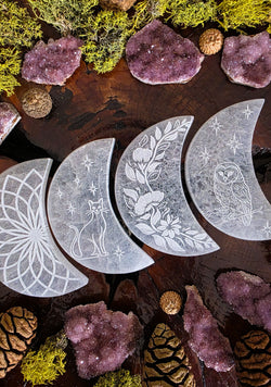 Engraved Selenite Crystal Moons