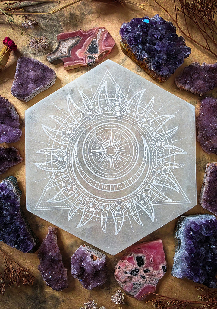 Lunar Portals Selenite Crystal Hexagonal Slab