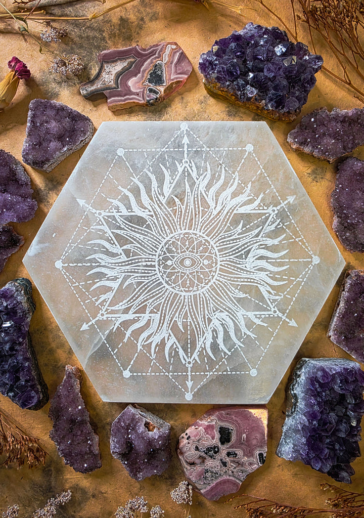 Dream Spell Selenite Crystal Hexagonal Slab