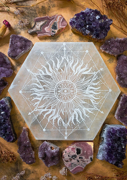 Dream Spell Selenite Crystal Hexagonal Slab