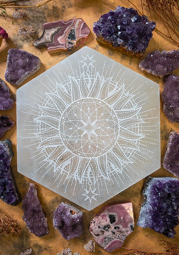 Solar Radiance Selenite Crystal Hexagonal Slab