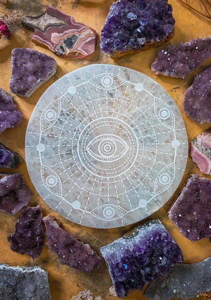 Cosmic Vision Mandala Selenite Crystal Disc