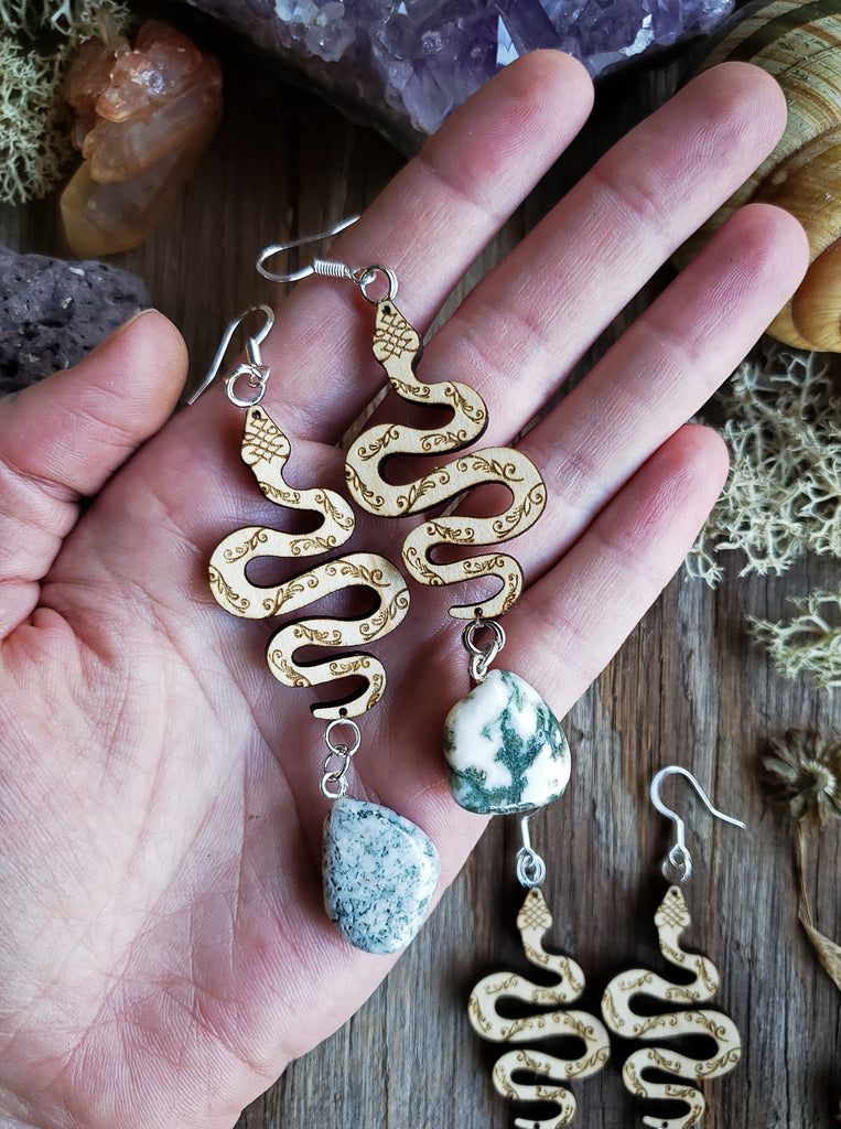 Snake Charmer Tree Agate Earrings