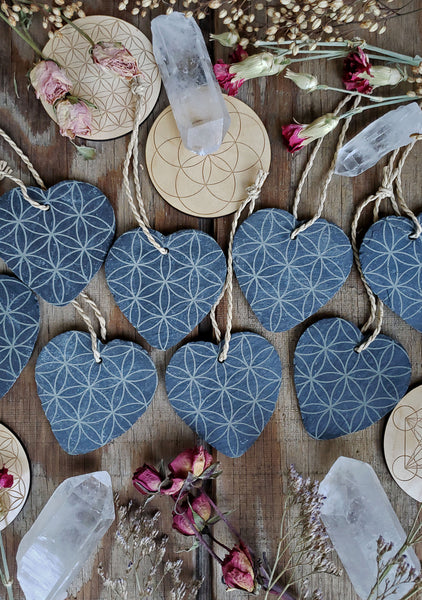 Black Slate Engraved Heart Ornaments