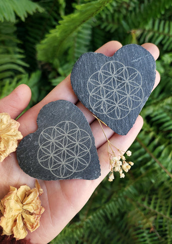 Black Slate Engraved Stone Hearts