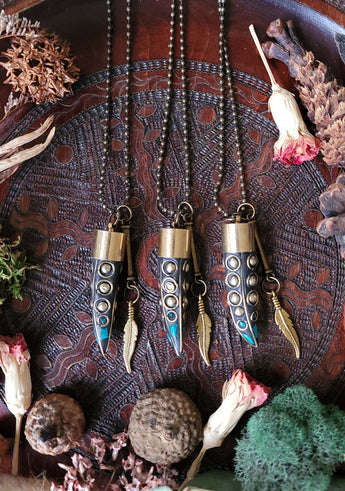 Tibetan Horn Inlay Amulet Necklace