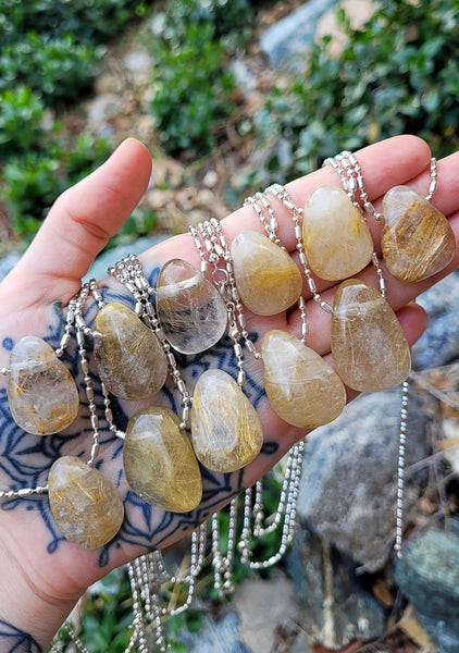 Rutilated Quartz Crystal Pendant Necklace