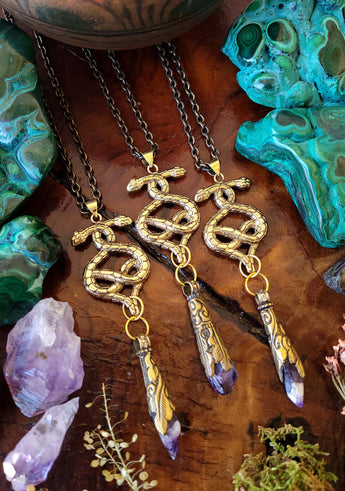 Serpents Twist Amethyst Gold Amulet Necklace