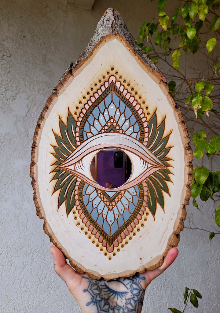 All Seeking Ornamental Eye Wood Slice Plaque